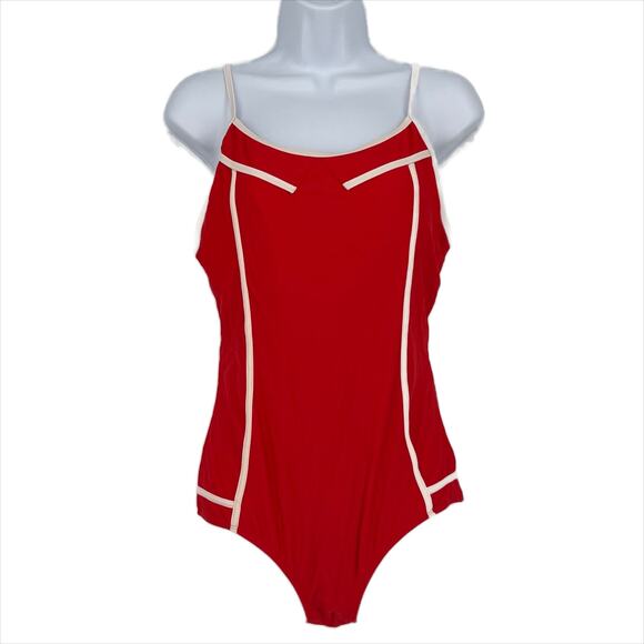 Classic Women One Piece Swimsuit in Red and White Size Small - Picture 3 of 5